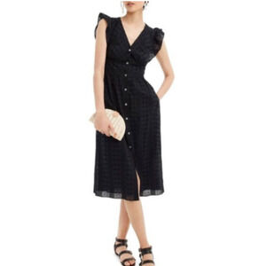 J Crew Dress 6 Ruffle Cotton Eyelet Button Front Midi Cotton Lined Preppy